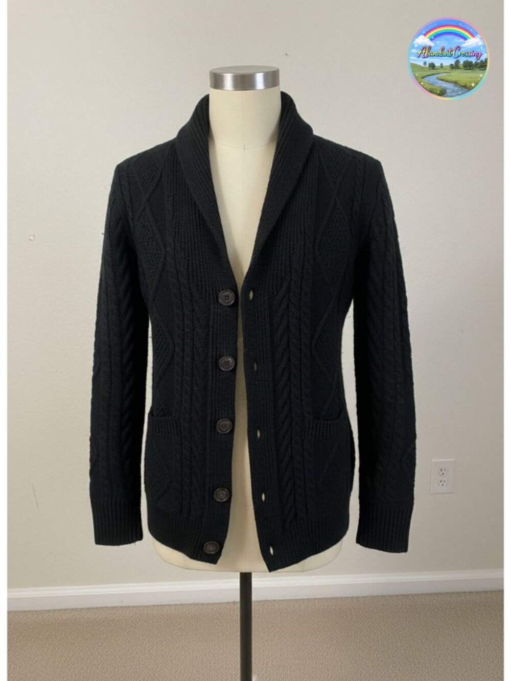 Mens Wool Blend Shawl Collar Cable Knit Button Cardigan Sweater